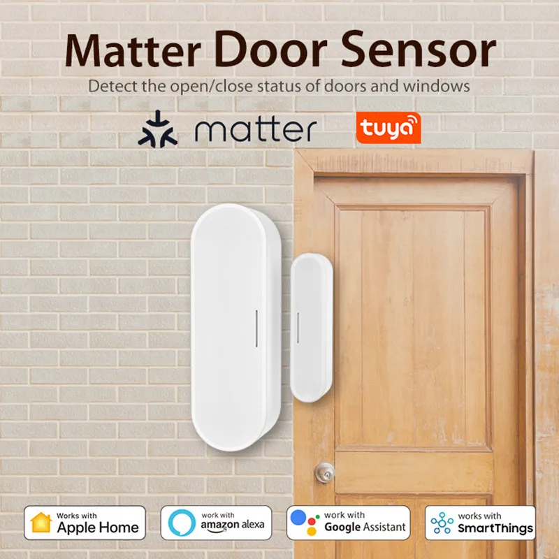 Tuya Matter Thread Door Window Sensor USB Powered Smart Home Door Sensor Detect Alarm Work With HomeKit Alexa Google Home