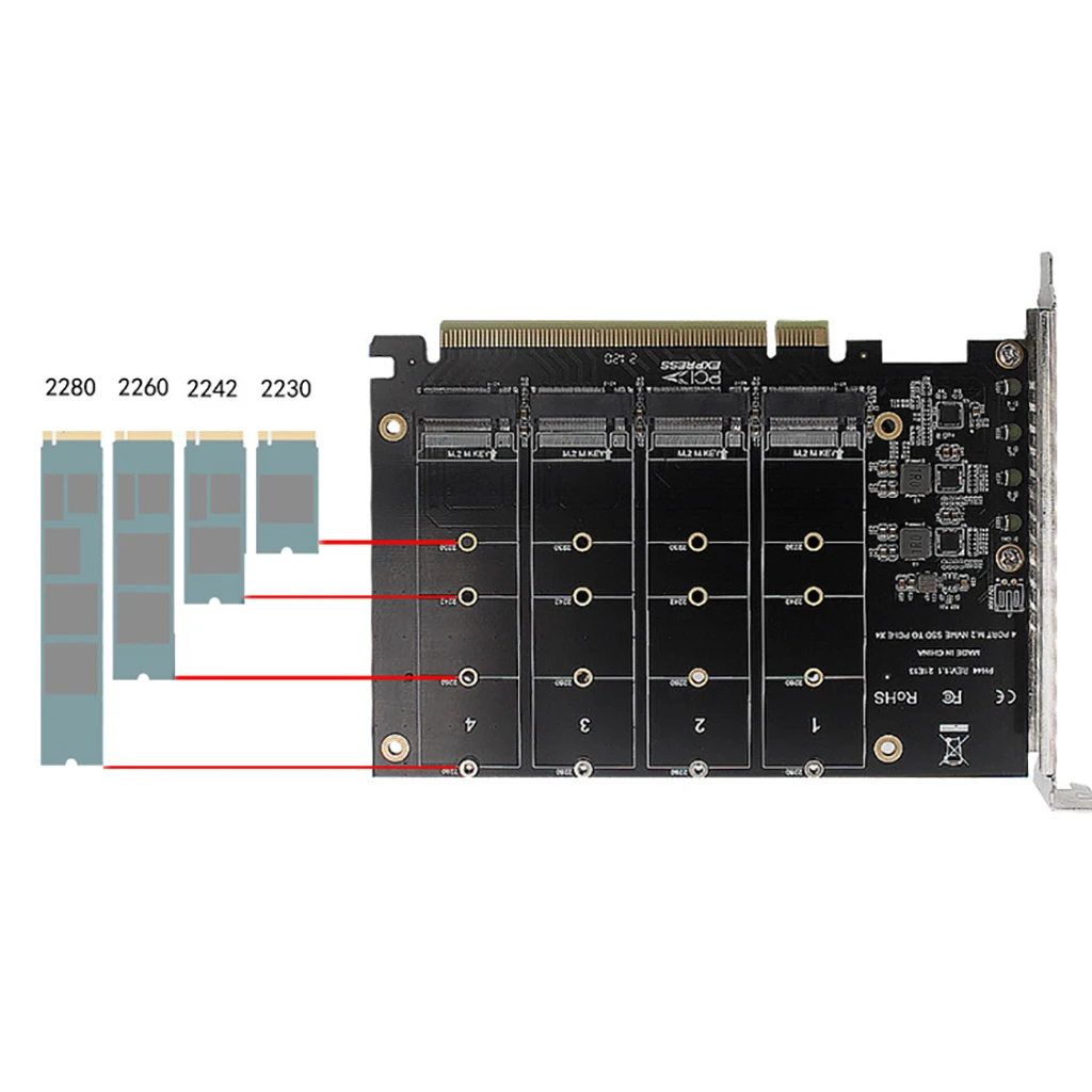 

RAID 4 Bay Solid State Disk Array Card 4*32Gbps Adapter Card PCIE X16 Splitter Card For NVME M.2 MKEY 2230 2242 2260 2280 SSD