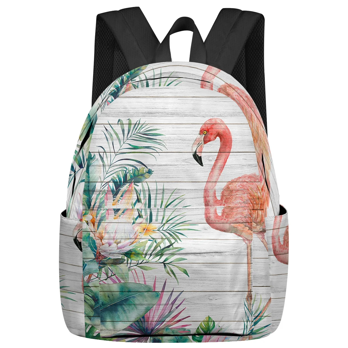 Flamingo Tropical Plant Wood Women Man Backpacks Waterproof Travel School Backpack For Student Boys Girls Laptop Bags Mochilas