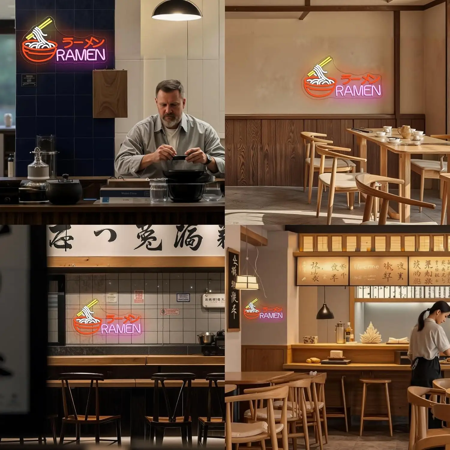 Ramen Neon Sign USB Dimmable LED Neon Lights for Japanese Noodle Shop Restaurant Kitchen Dining Room Wall Decor Open Sign Gifts