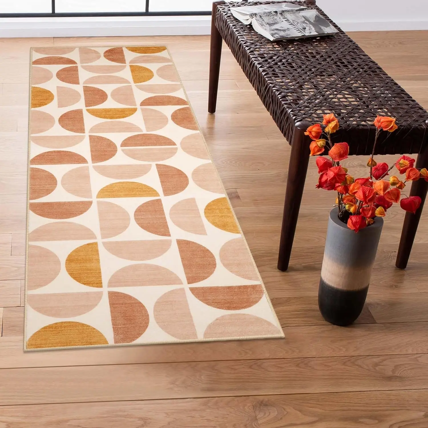 Runners for Hallways 6 Feet Non Slip Soft Geometric Washable Kitchen Runner Ultra-Thin Carpet for Bathroom Entryway Laundry