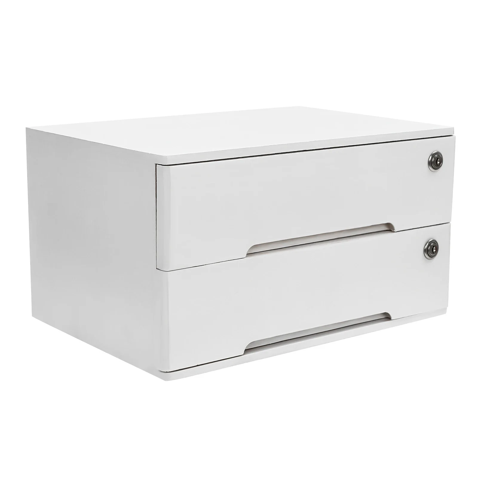 Lockable Wooden Desktop File Cabinet: 2-Tier Drawer Organizer W/ Key Lock - 40x28cm Compact Office Storage (No Assembly)​