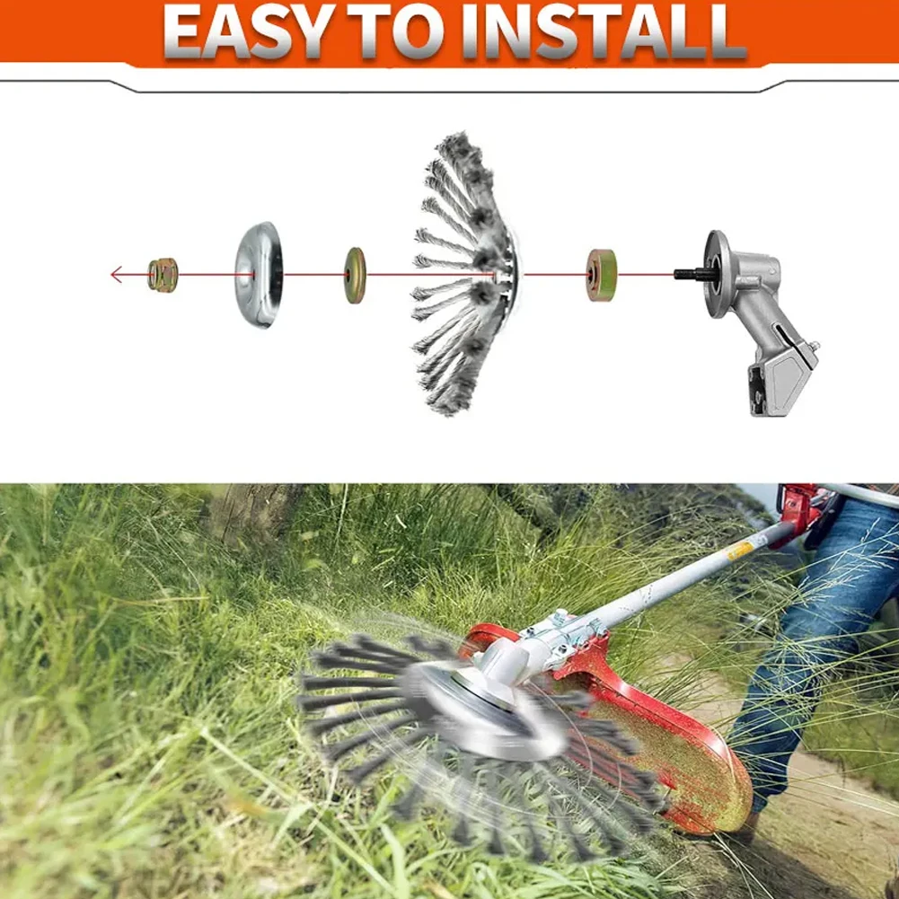 10inch Knot Steel Wire Grass Trimmer Head Universal Steel Wire Wheel Removal Rust Weed Brush Cutter Head Garden Tool Accessories