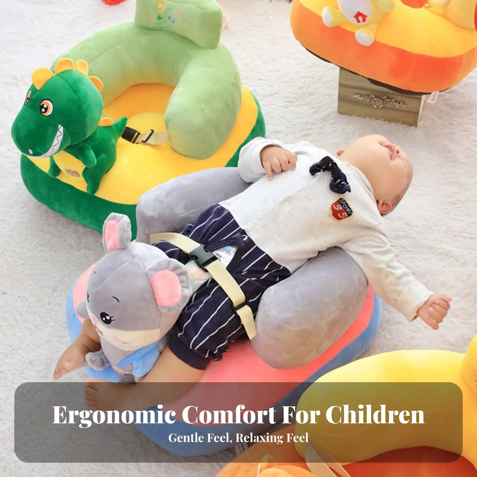 

Детское кресло-диванчик CushiIntroduced Creature с нескользящим основанием, удобное для сидения, легко чистится, портативное, для младенцев.