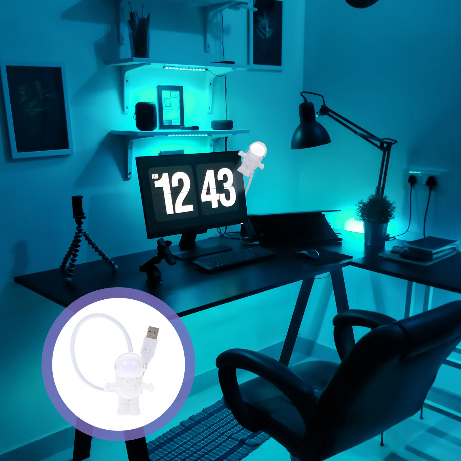 1Pcs Astronaut Pattern USB LED Eye-Protection Desk Lamp Bedroom Reading Lamp Rechargeable Table Light Student Night Light