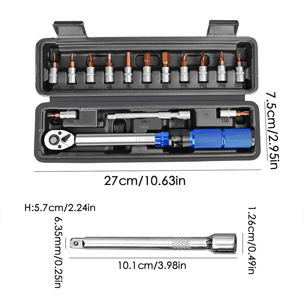 15pcs Bike Repair Tools Bicycle Torque Wrench Set, Hex Double‑way Ratchet Wrench with Special Socket