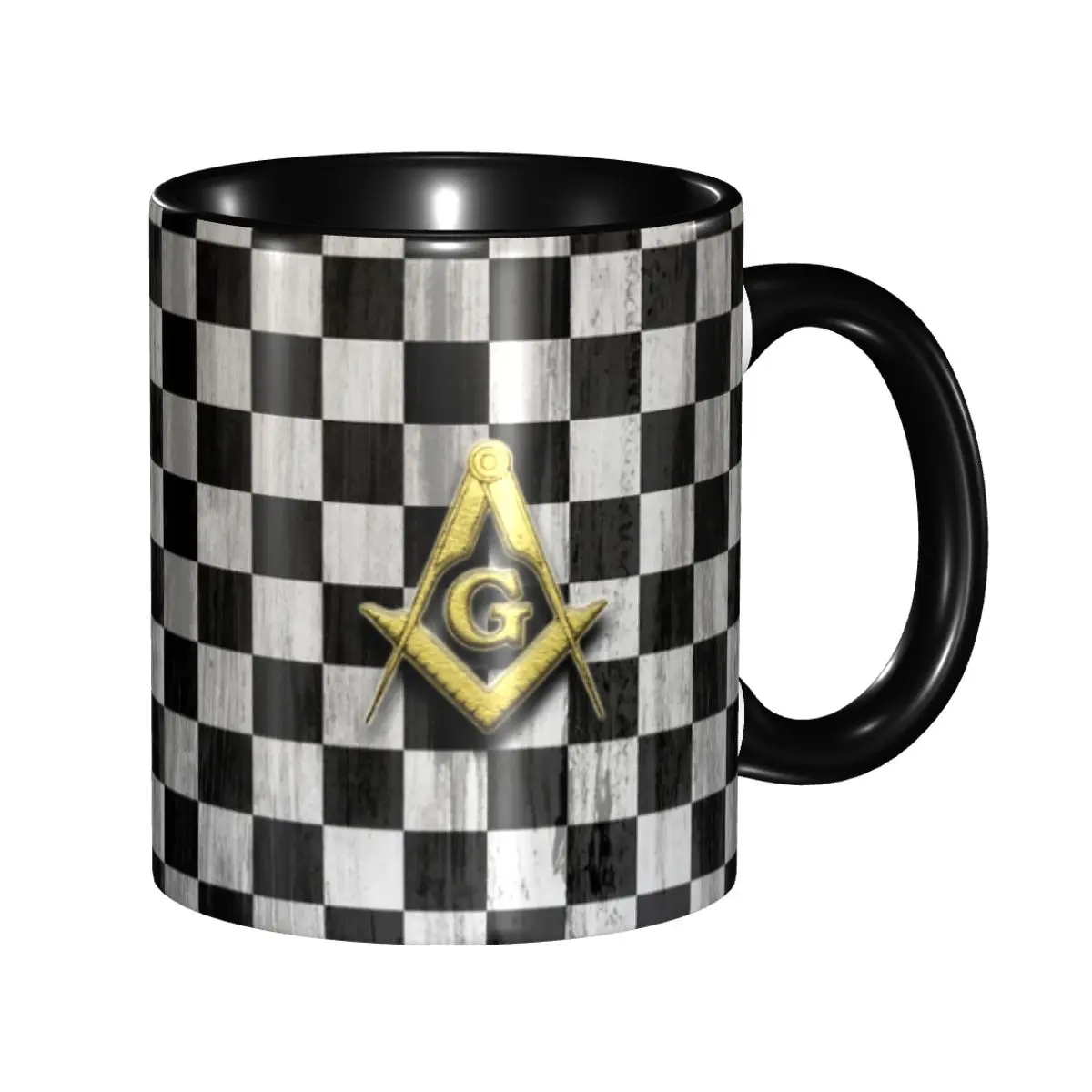 Personalized Square Compass And Checkers Coffee Mug DIY Masonic Freemason Ceramic Tea Milk Cups