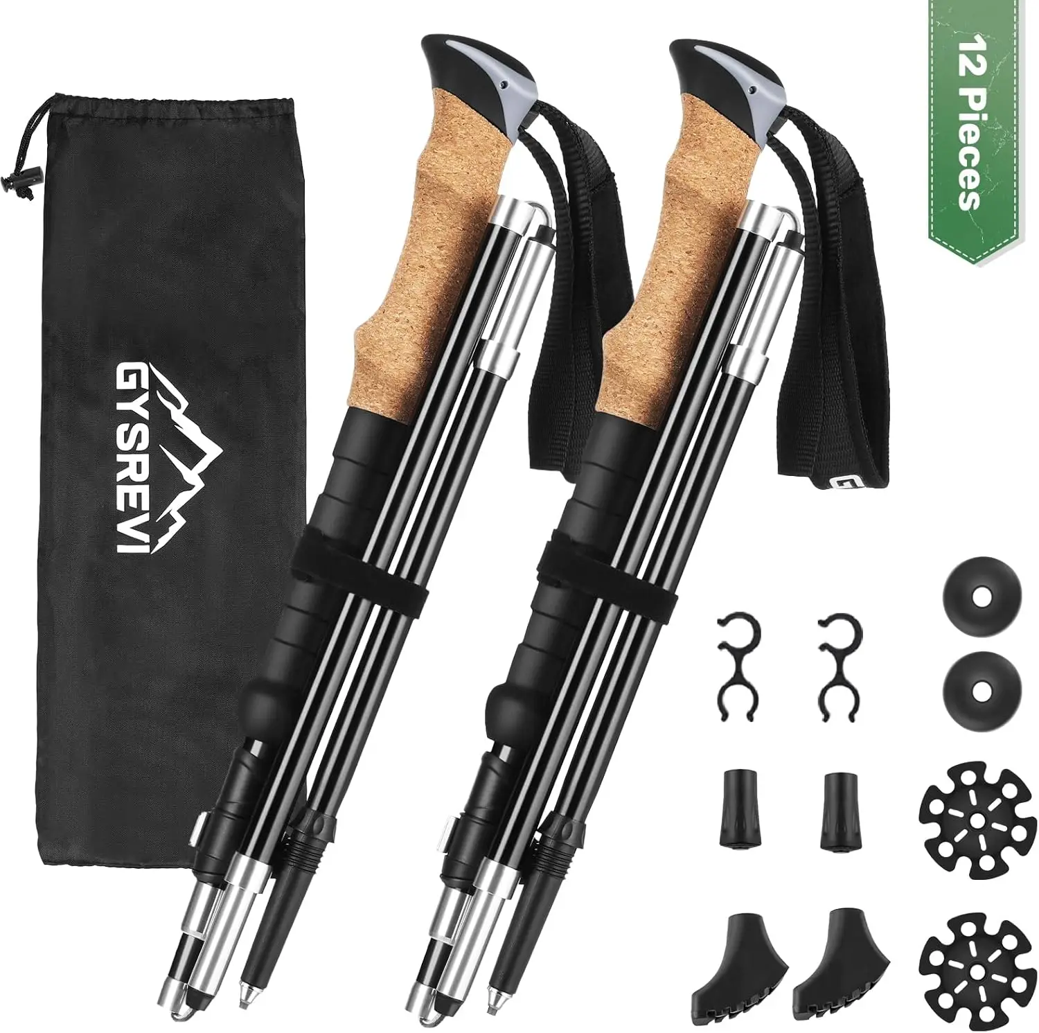 

Lightweight Folding Trekking Poles, 7075 Aluminum, 110-130cm Adjustable, Cork Grip, 4x Rubber Tips