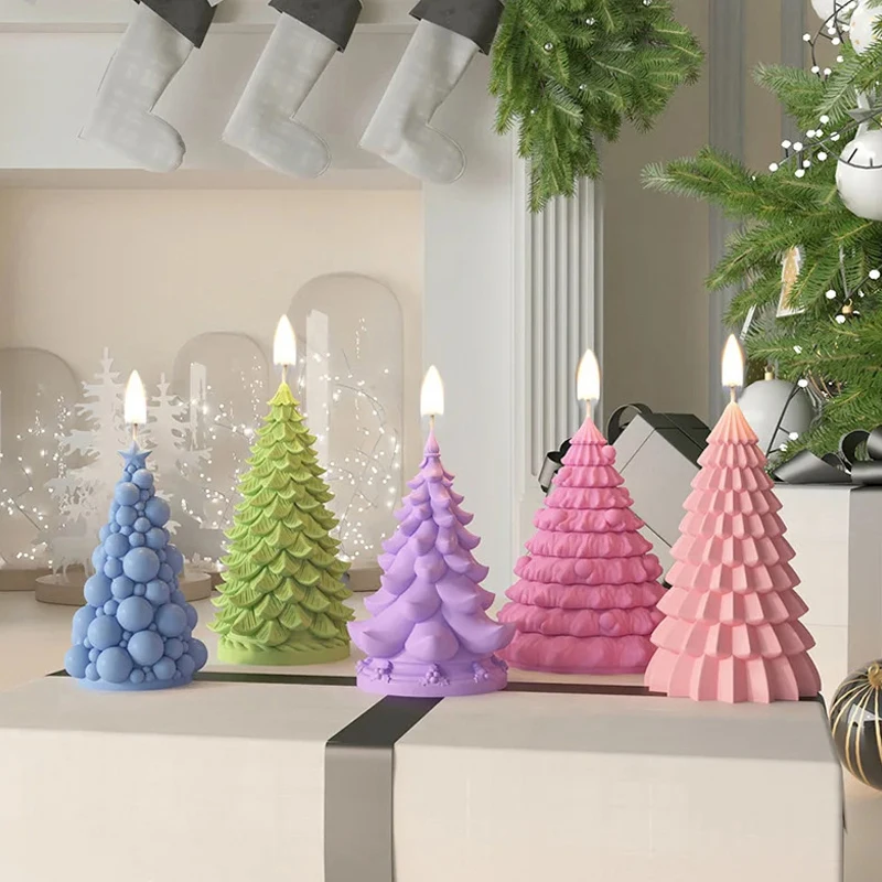 Stacked Leaves Santa Tree Resin Mould Bubble Stripe Plant Candle Soap Silicone Mold Pine Cones Christmas Gifts Party Cake Decor