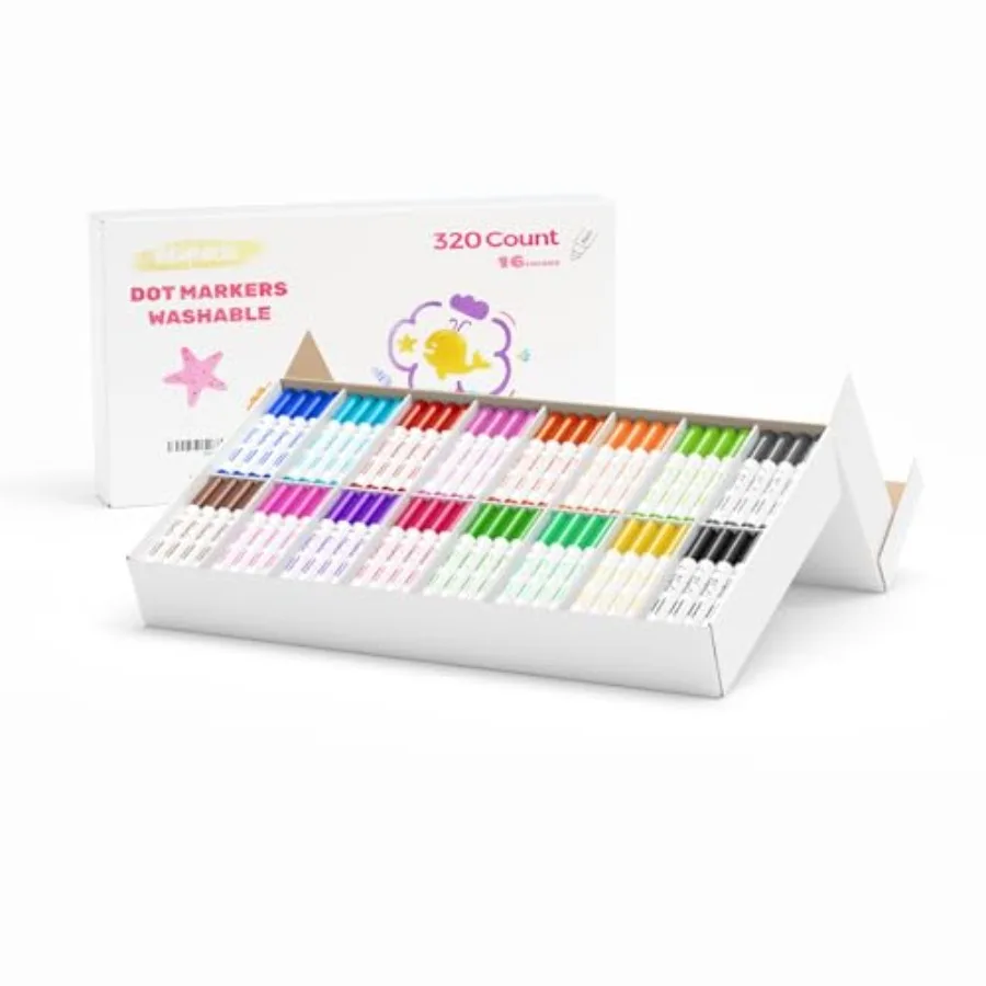 

Washable Dot Markers Bulk Pack of 320 with 16 Vibrant Colors Shimmer Bingo Paint Daubers Supplies for Toddlers Preschool Studen