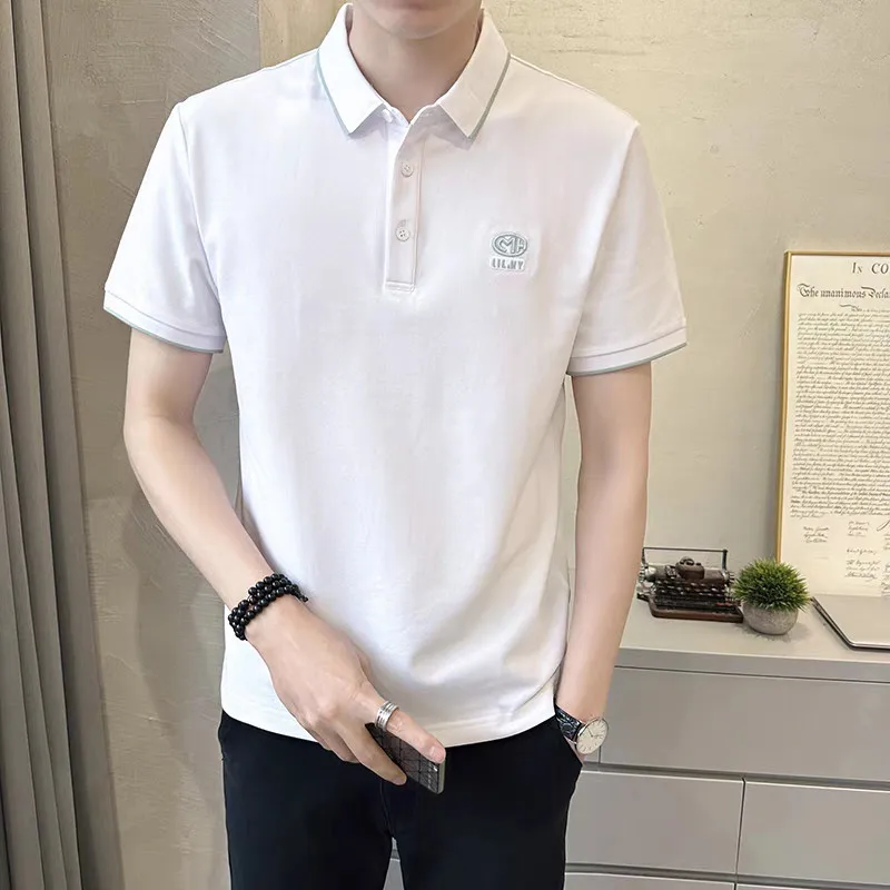 New Summer Men's Polo Shirt Short Sleeve Collar T-Shirt Trendy Embroidery Jersey Pique Wear