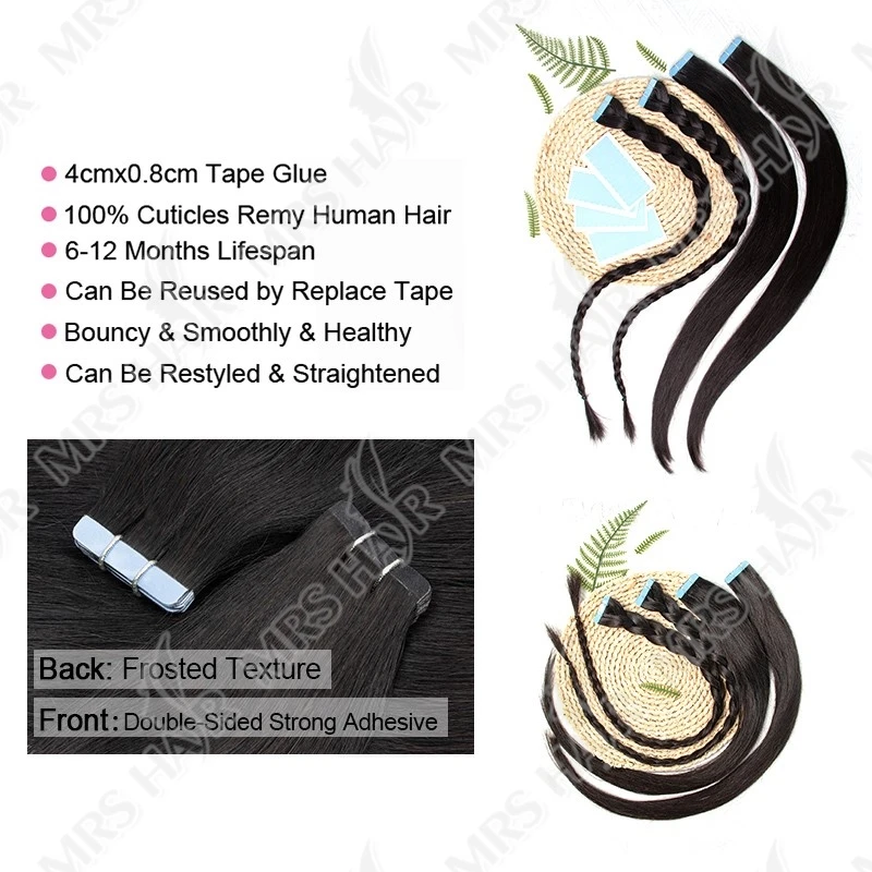 Nastro dritto setoso per estensione dei capelli lunghi 26 28 30 pollici nelle estensioni dei capelli umani Nastro di trama della pelle Remy Ins 20 pezzi Fascio lungo