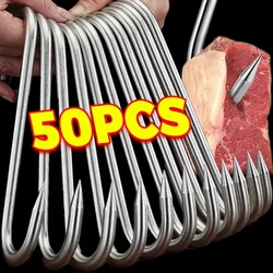 50/10PCS Stainless Steel Sharp Tip S-shaped Hook Butcher's Meat Smoking Butchering Hunting Chicken Pork Sausage Bacon Grill Hook