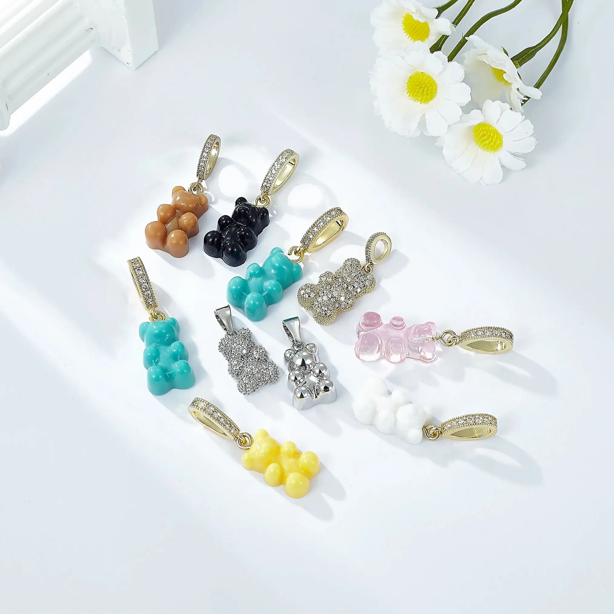 

BenS Resin Gummy Bear Pendant colorful Cute Bear charms for jewelry making women DIY handmade bracelet charms wholesale P04