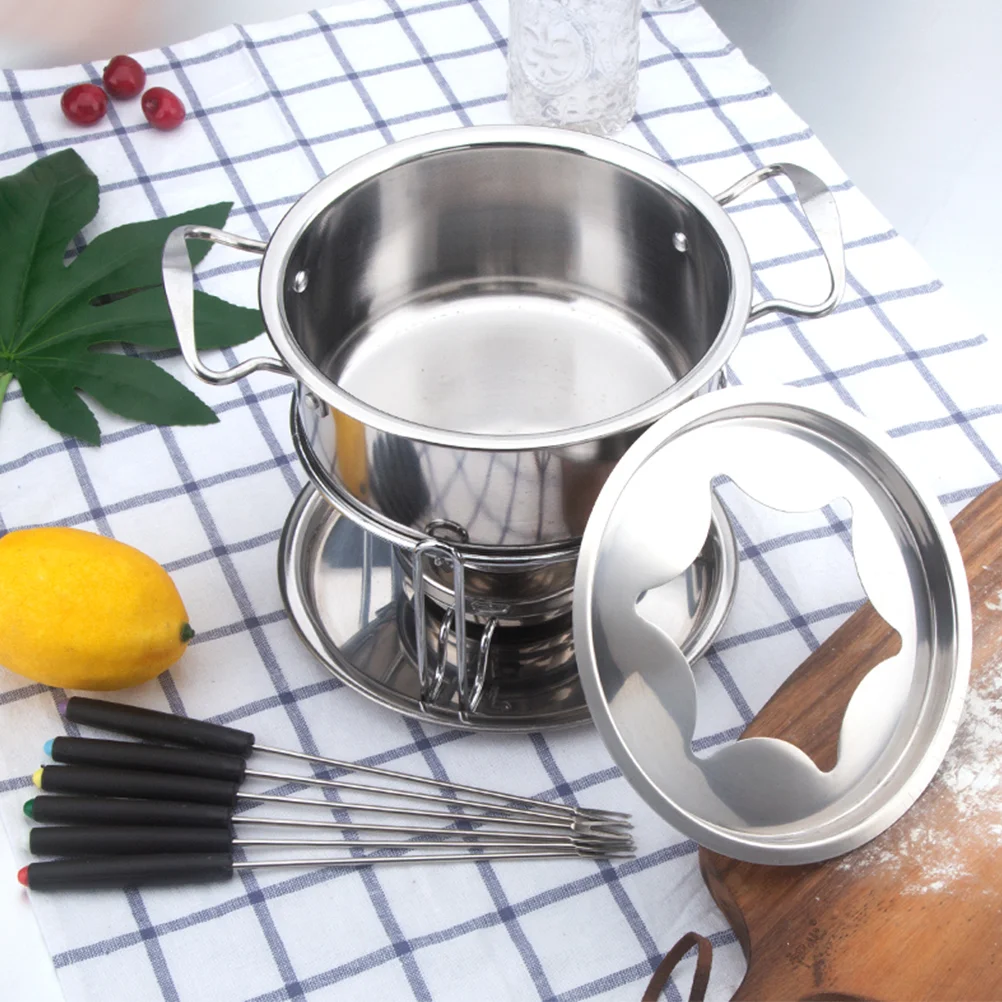 

10-Piece Set Stainless Steel Chocolate Melting Pot Cheese Fondue Set Kitchen Accessories