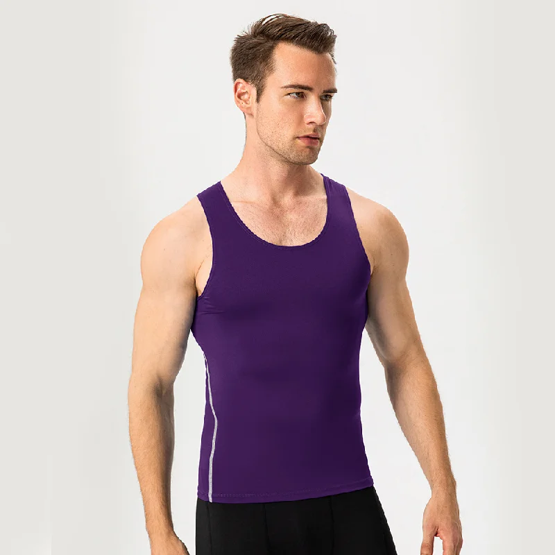 AJHL Men's running tight fitting vest, basketball fitness breathable short sleeved quick drying yoga vest clothes