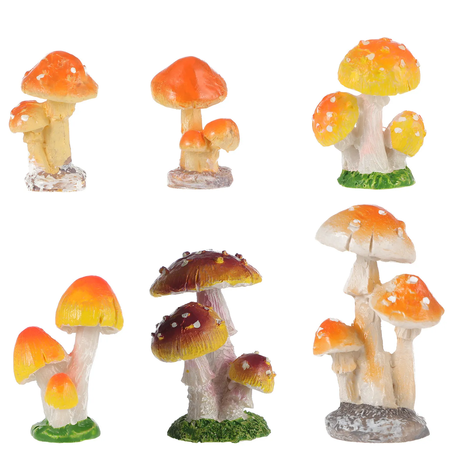 6Pcs Mini Mushroom Resin Craft for Fairy Garden Micro Landscape Decoration Creative Bonsai Table Decor Potted Moss Decor Home