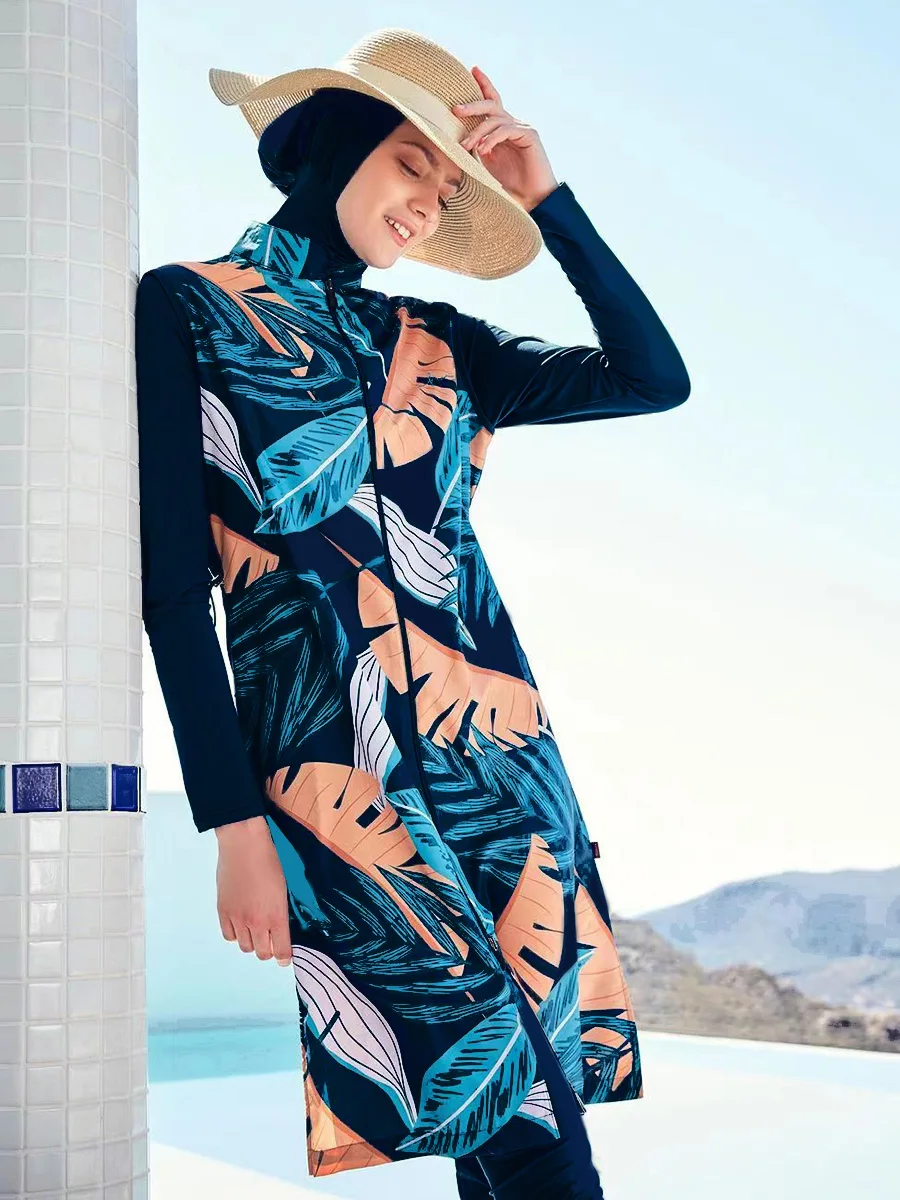 4PCS Muslim Swimwears Modest Burkini Women Long Sleeve Swimsuit Full Cover Swim Costumes Swimwear Hijab Top Pants Bra