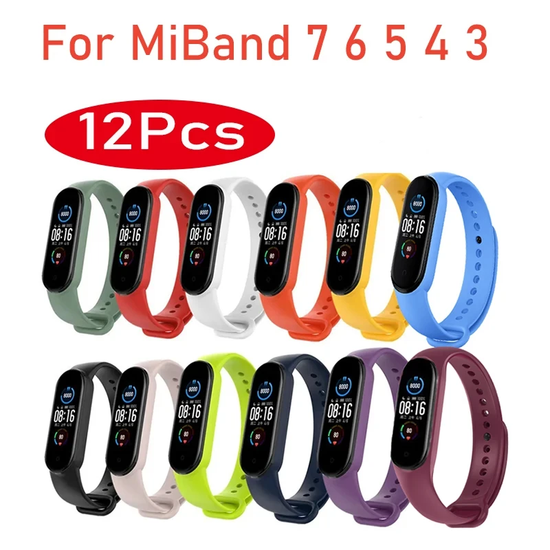 12 Pieces/pack Strap for Xiaomi Band 7 6 5 4 3 Silicone Bracelet for Mi Band