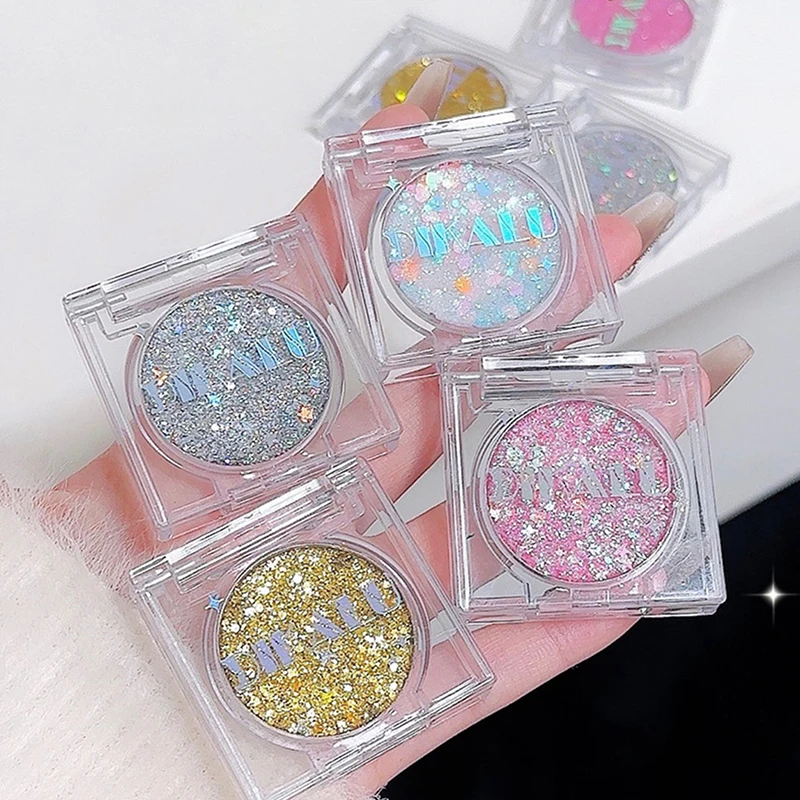 DIKALU Shiny Heart Sequin Glitter Gel Eyeshadow Cream Blue Pink Gold Star/Moon Nail Art Loose Sequins Halloween Party Makeup