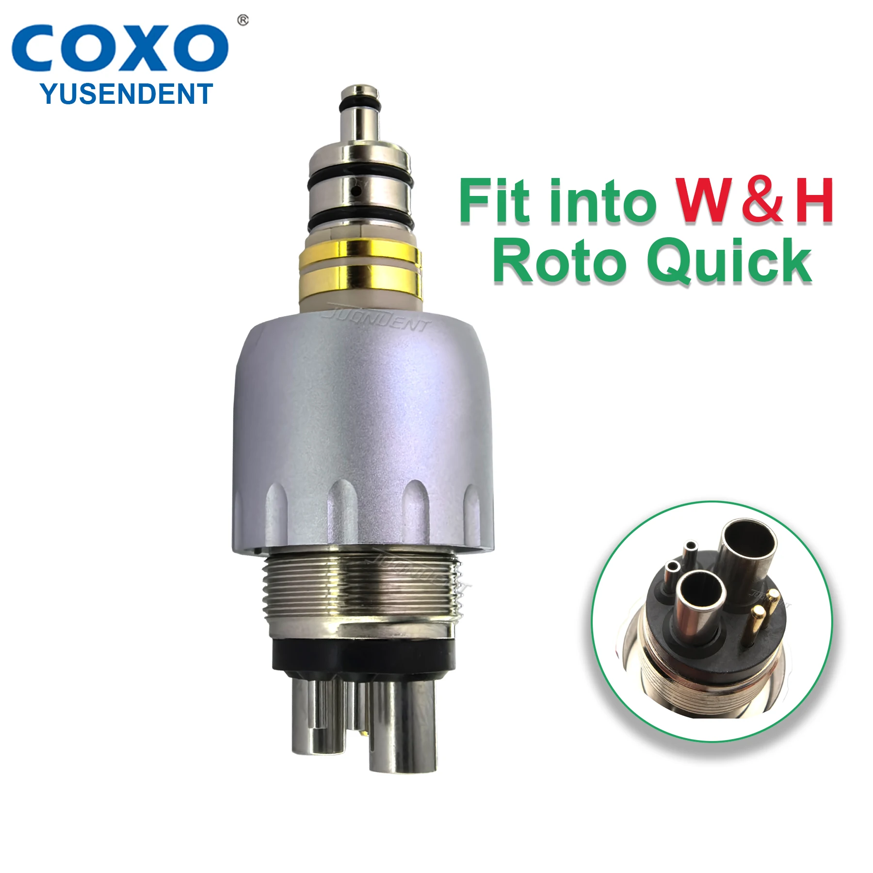 Стоматологическая муфта COXO, турбинный быстроразъемный соединитель, стоматологический пневматический двигатель, 6-контактный, 4 отверстия, подходит для быстрой стоматологической продукции Roto Стоматологическая муфта COXO, турбинный быстроразъемный соединитель, стоматологический пневматический двигатель, 6-контактный, 4 отверстия, подходит для быстрой стоматологической продукции Roto