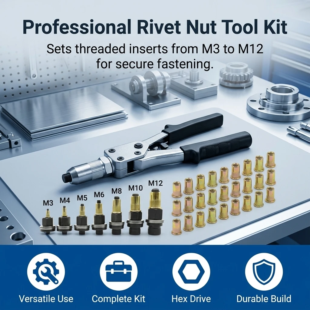 Manual Riveting Tool Set 7 Sizes M 3 to M 12 with 82 Rivet Nuts Heavy-Duty Metal Gun for Automotive Industrial & Welding