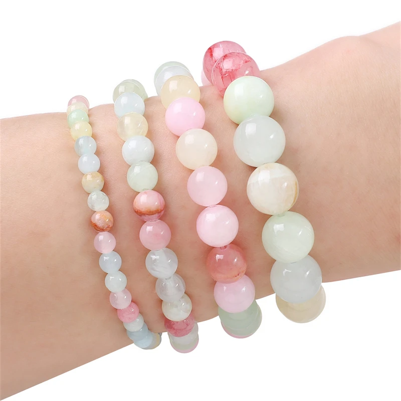 Naturstein Mehrfarbige Chalcedon-Jade-Perlen, glatte lose Abstandsperlen für die Schmuckherstellung, DIY-Armband, Halskette, Zubehör – Detail 1