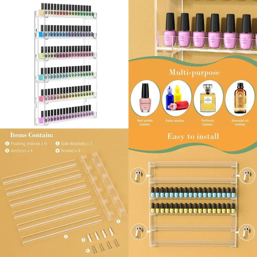 

6-Tier Acrylic Nail Polish Organizer Rack, Holds 90-120 Bottles, Easy Installation, Clear Display Stand