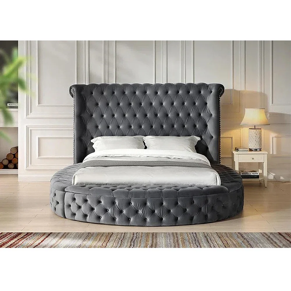 

for Dongguan Tianhang Furniture Factory Direct Velvet Queen Bedroom Bed Storage king Round Bed Customizable Bed Room Set