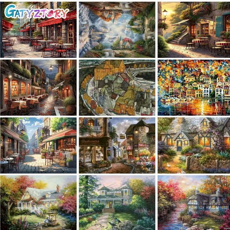 GATYZTORY Frame Picture Town Landscape DIY Painting By Numbers Hand painted Oil Painting Modern Wall Art Picture For Home Decors
