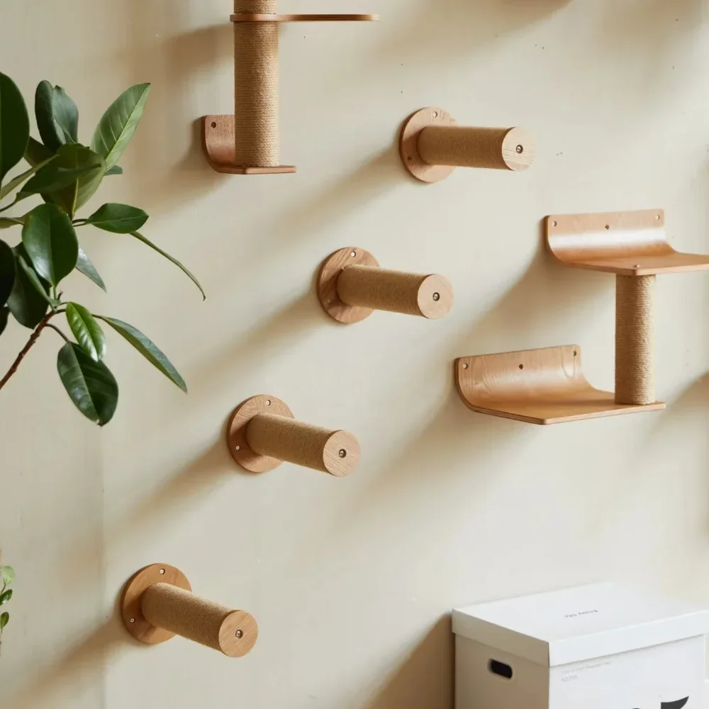Wall-Mounted Cat Climbing Shelf Wooden Cat Tree Cat Scratching Post Jumping Platform Hide House Grinding Claws Toy Pet Furniture