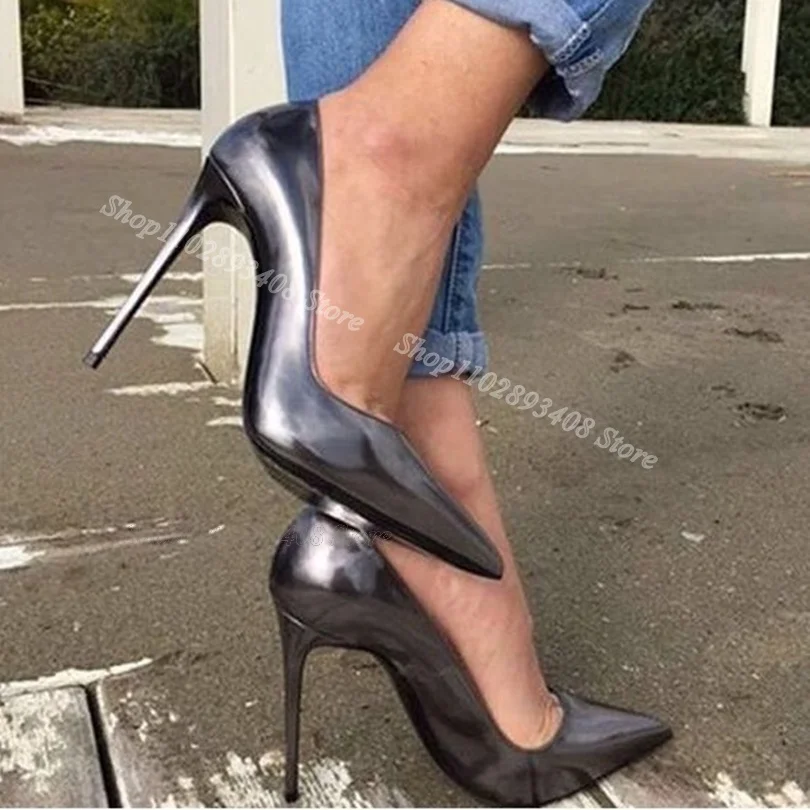 Gray Stiletto Sexy Pumps Pointed Toe Solid Shallow British Style Spring Design for Party Casual Shoes 2024 Zapatos Para Mujere