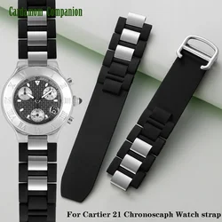 High quality silicone strap with convex 20MMX10MM for cartier 21 Chronoscaph sports waterproof watchband W10198U2 W10197U2 belt