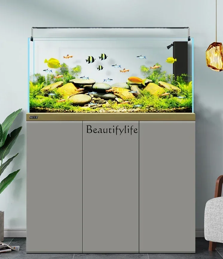 

LD33Fish Tank Landscape Super White Ecological Water Plants Living Room Glass Bottom Filter Household Floor Medium Large