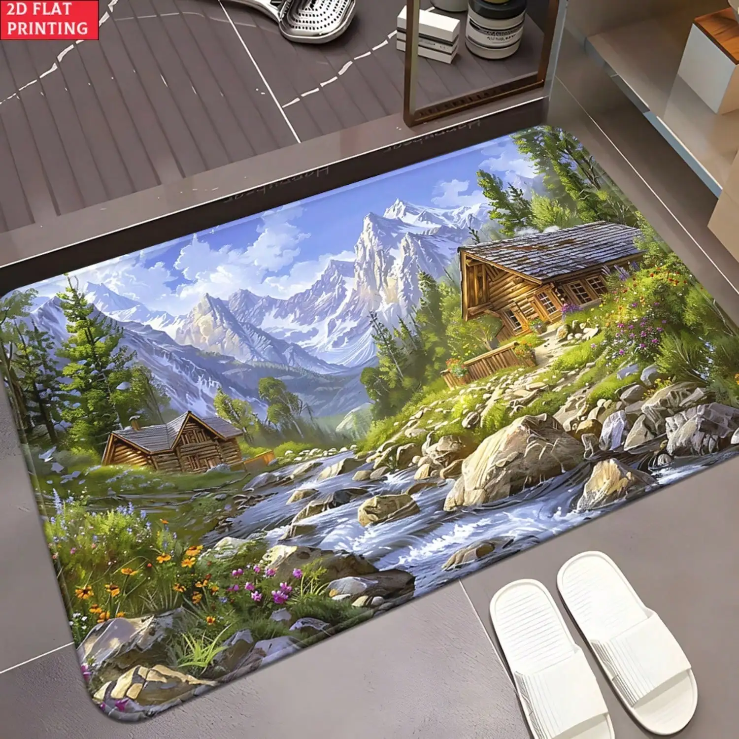 1pc Snow Mountain Scenery Rug Suitable For Bedroom, Living Room, Entrance, Camping & Picnic - Non-Slip Absorbent Machine Washable Microfiber With Snow-Capped