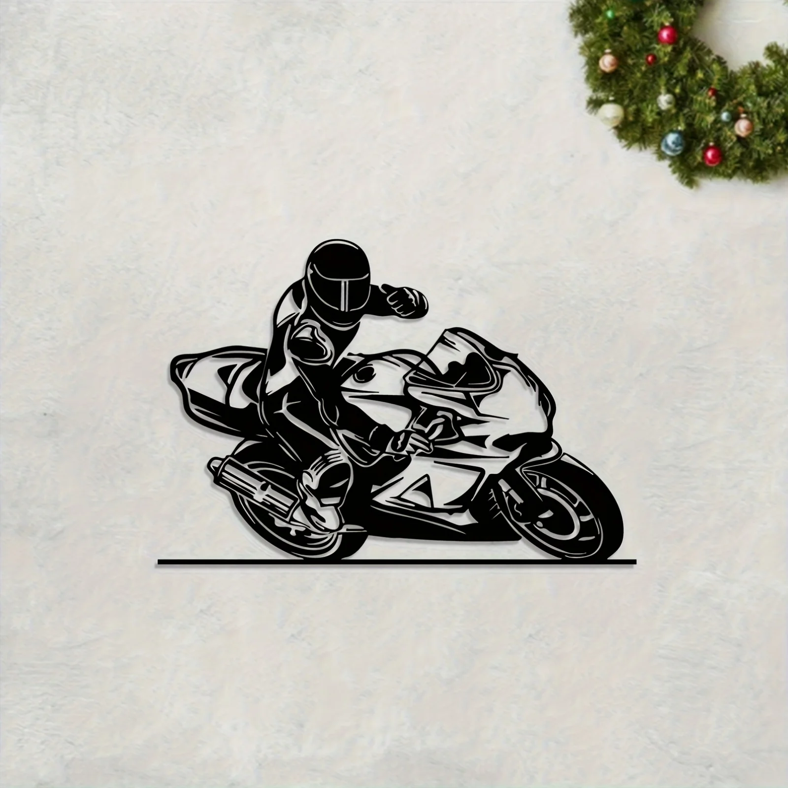 Motorcycle Rider Metal Wall Art Iron Biker Sculpture Hanging Mural New Year Christmas Dynamic Decor Gift