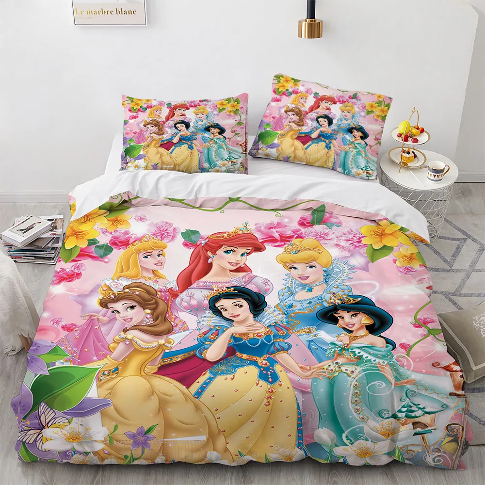 Disney Princess 3D stampato poliestere montato panno da letto Dust Dense Home Decor camera da letto Set biancheria da letto copriletto per bambini