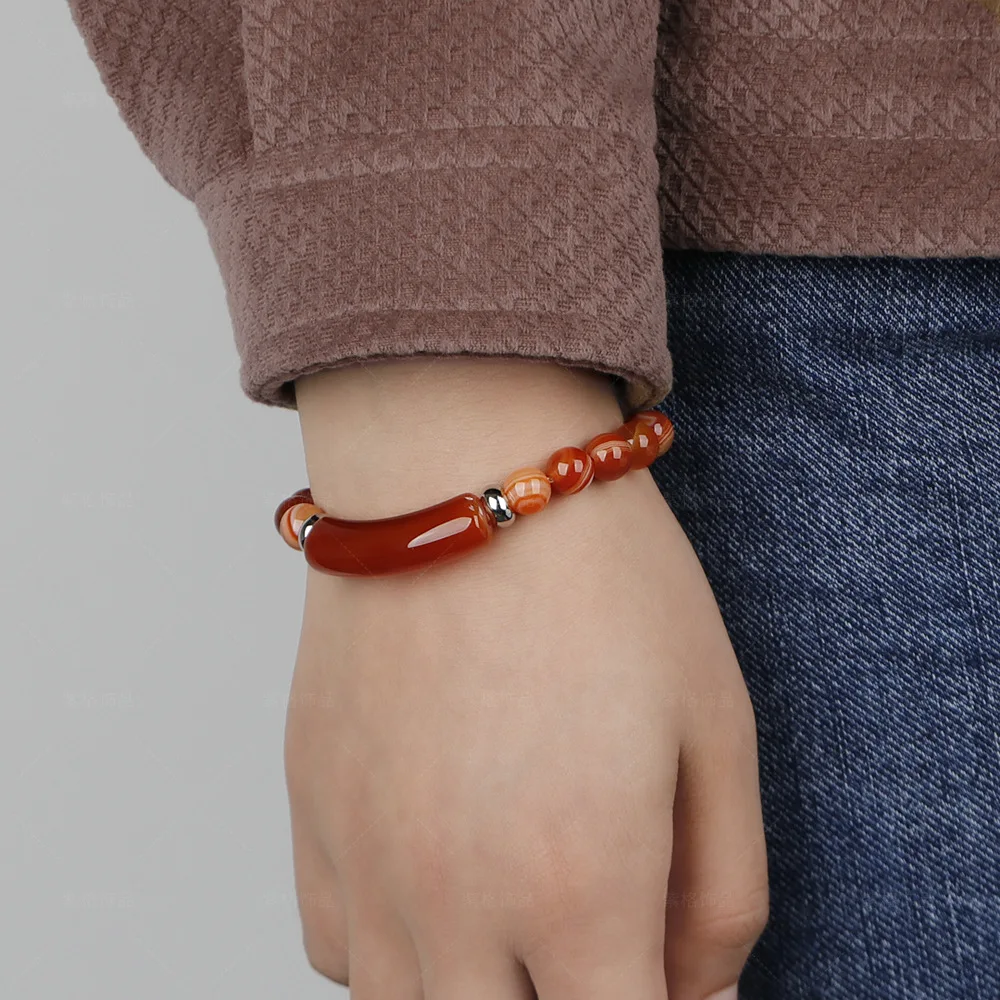 Fashionable Elastic Knitting Crystal Bracelet Classic Leisure Women\'s Ethnic Style Ball Bracelet Simple Natural Stone Bracelet
