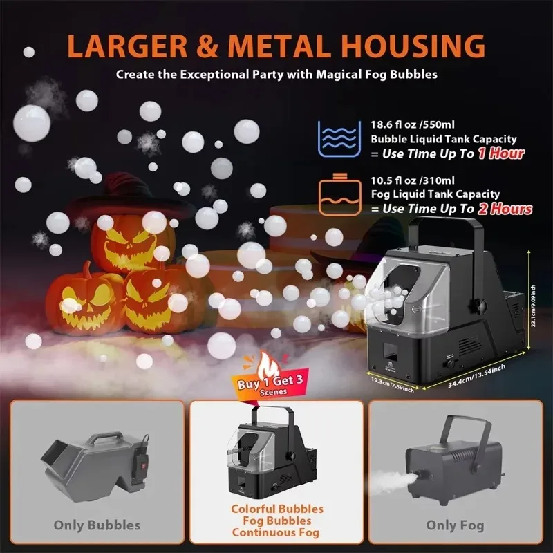 Smoke Machine, 3 in 1 Fog Bubble Machine, Indoor Outdoor Birthday Wedding Halloween Party 450W Bubble Smoke Machine