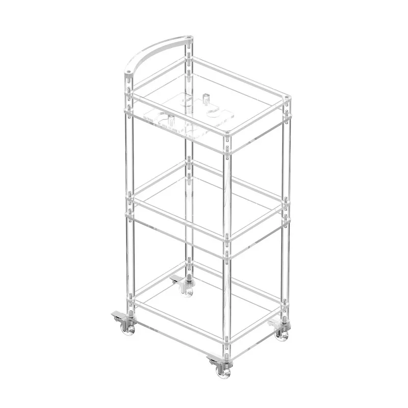 

Acrylic bar cart three layers, transparent storage, movable with wheels, liquor cart service trolley