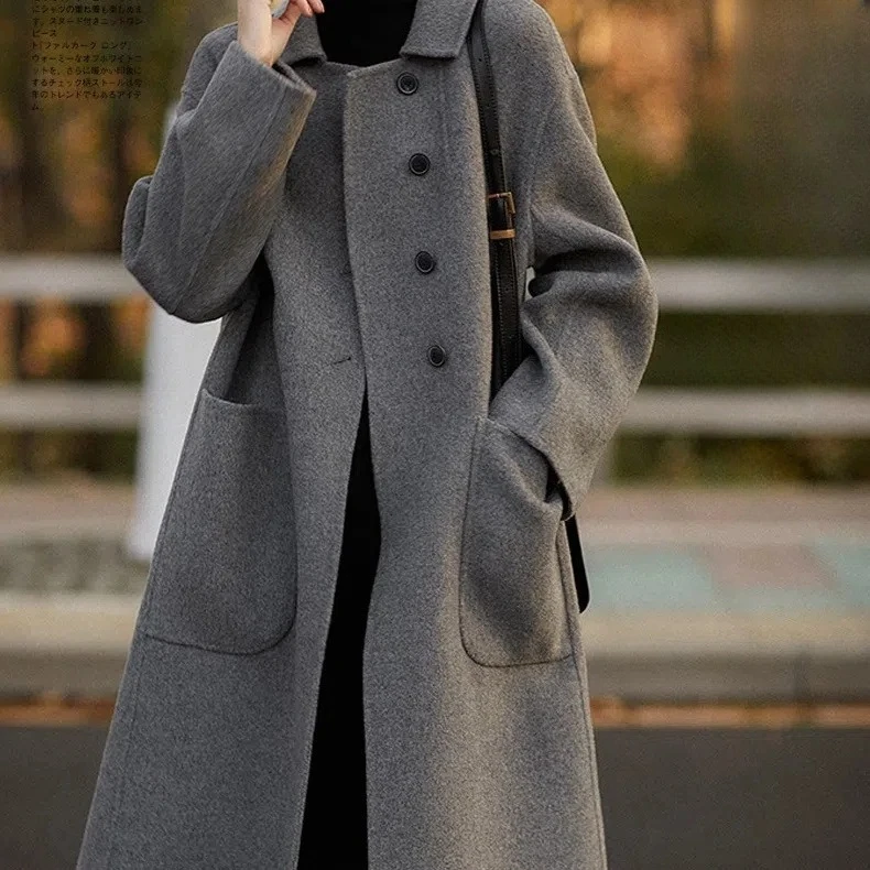 Women's Thick Winter Coat, Mid-length Style, New Autumn-winter Design, Loose Fit, High-end Double-sided Woolen Fabric Outerwear