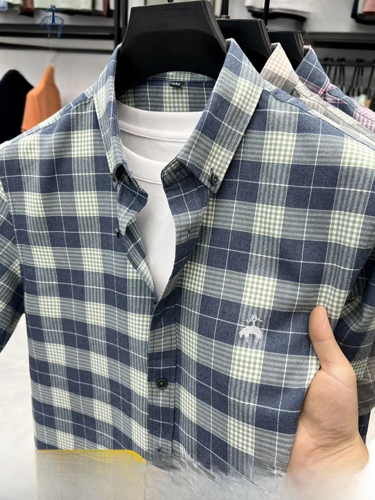 

Brooks Brothers Мужская повседневная летняя клетка против морщин ort Sve Faionable Busin среднего возраста Удобная дышащая