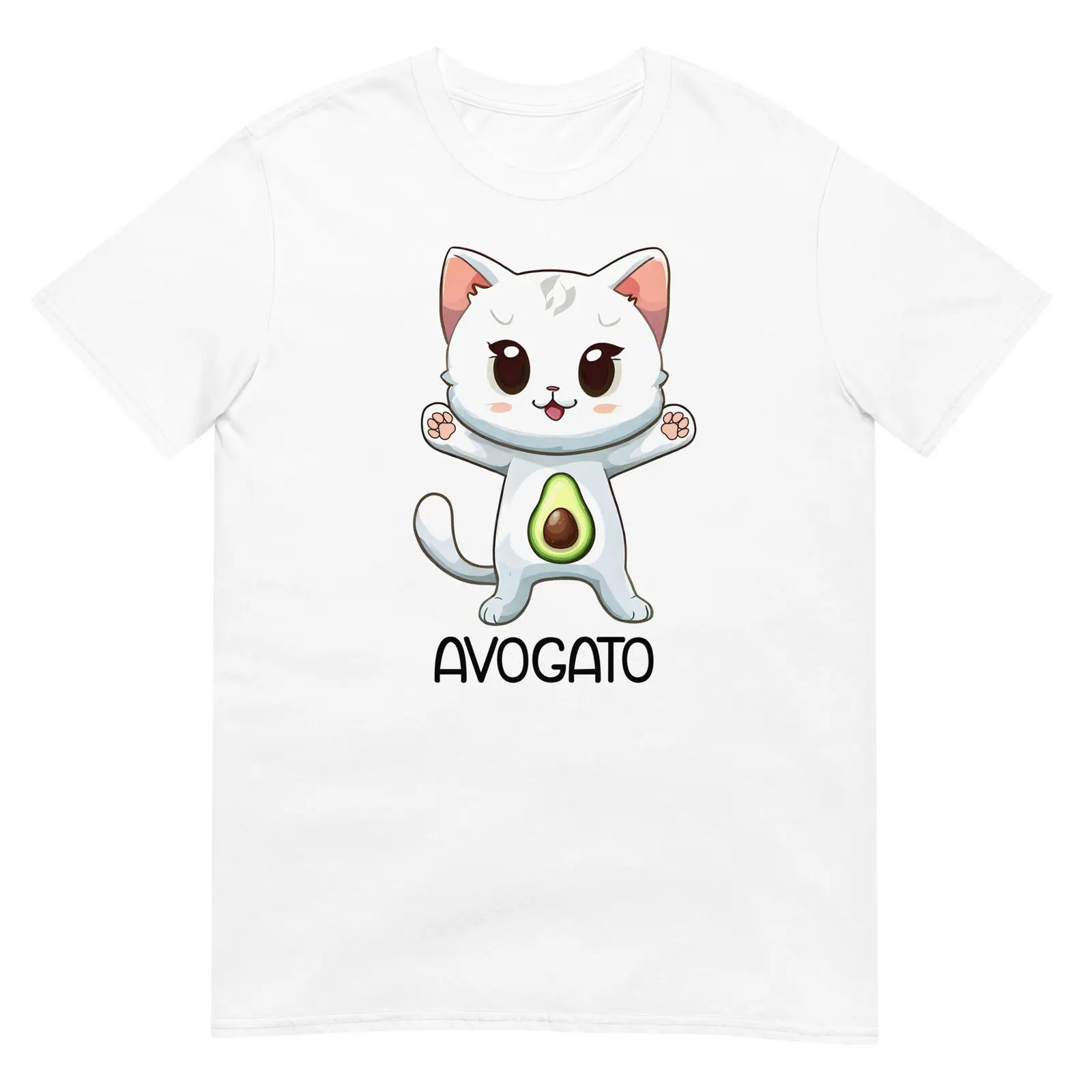 Avogato Cute Kawaii Kitten Avocado Unisex Cotton T-Shirt Cat Lady Gift Tee