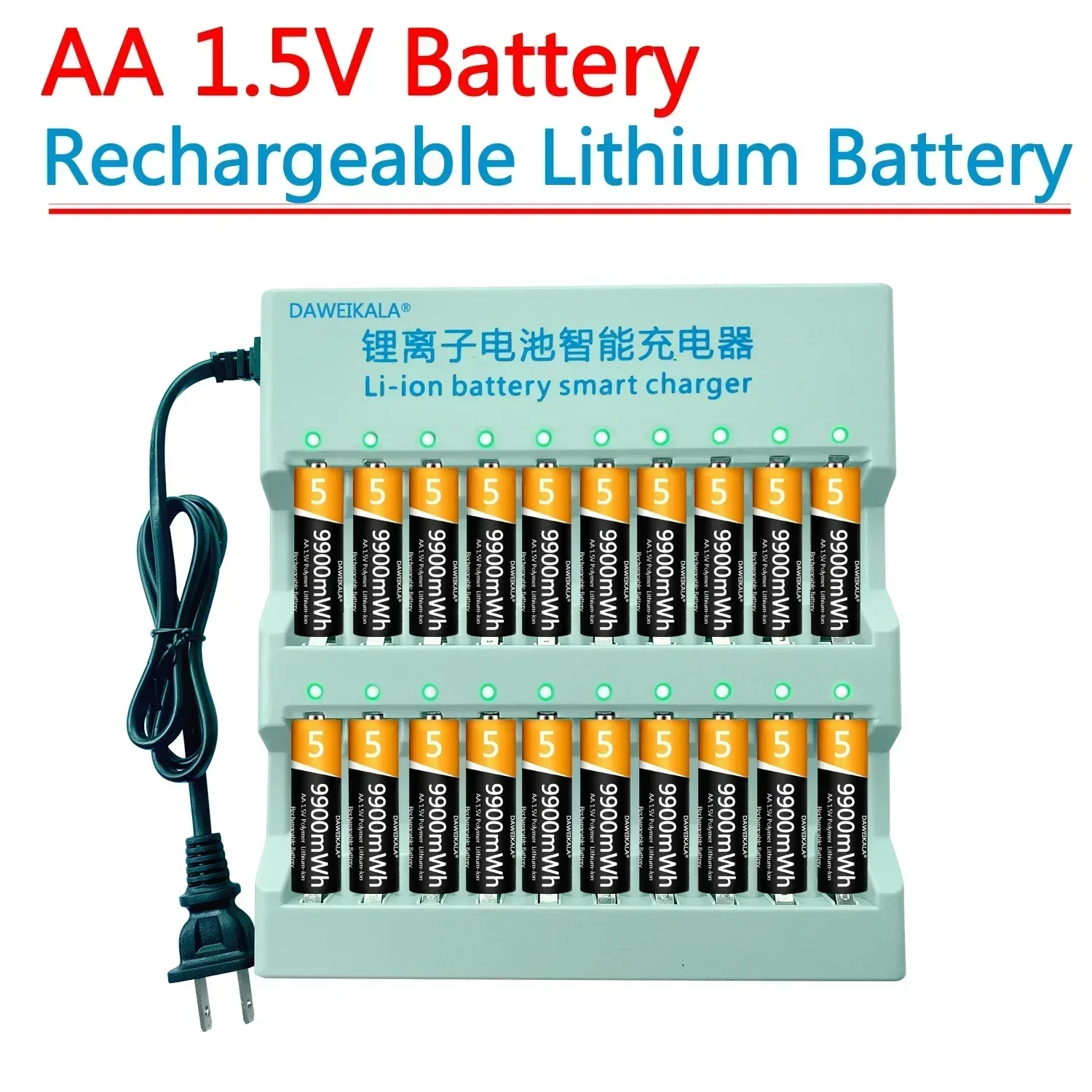 Batería AA de iones de litio de 1,5 v, batería recargable AA de 9900mWh, batería de iones de litio AA para control remoto, ratón, ventilador pequeño, juguete eléctrico