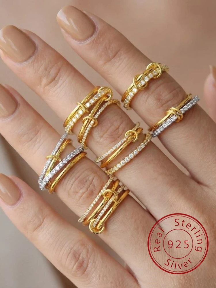 925 Sterling Silver Personalized Multiple Levels Of Interlocking Zircon Ring For Women Daily Fashion High Quality Fine Jewelry