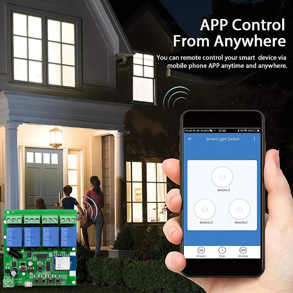 Multi Appliance Control Switch 4CH Switch Module Individual Group Management Integration With Voice Assistants