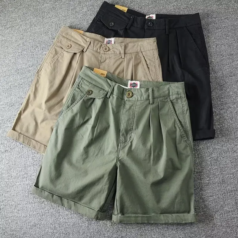 

Летние повседневные шорты из чистого хлопка для мужчин: свободные, винтажные, универсальные, средней длины, модные, молодежные, для активного отдыха