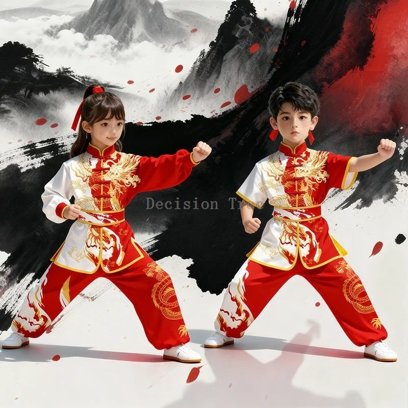 2026 girls' short sleeved top pants 2-piece set children's long sleeved wushu uniform set kids' Chinese Performance kung fu set