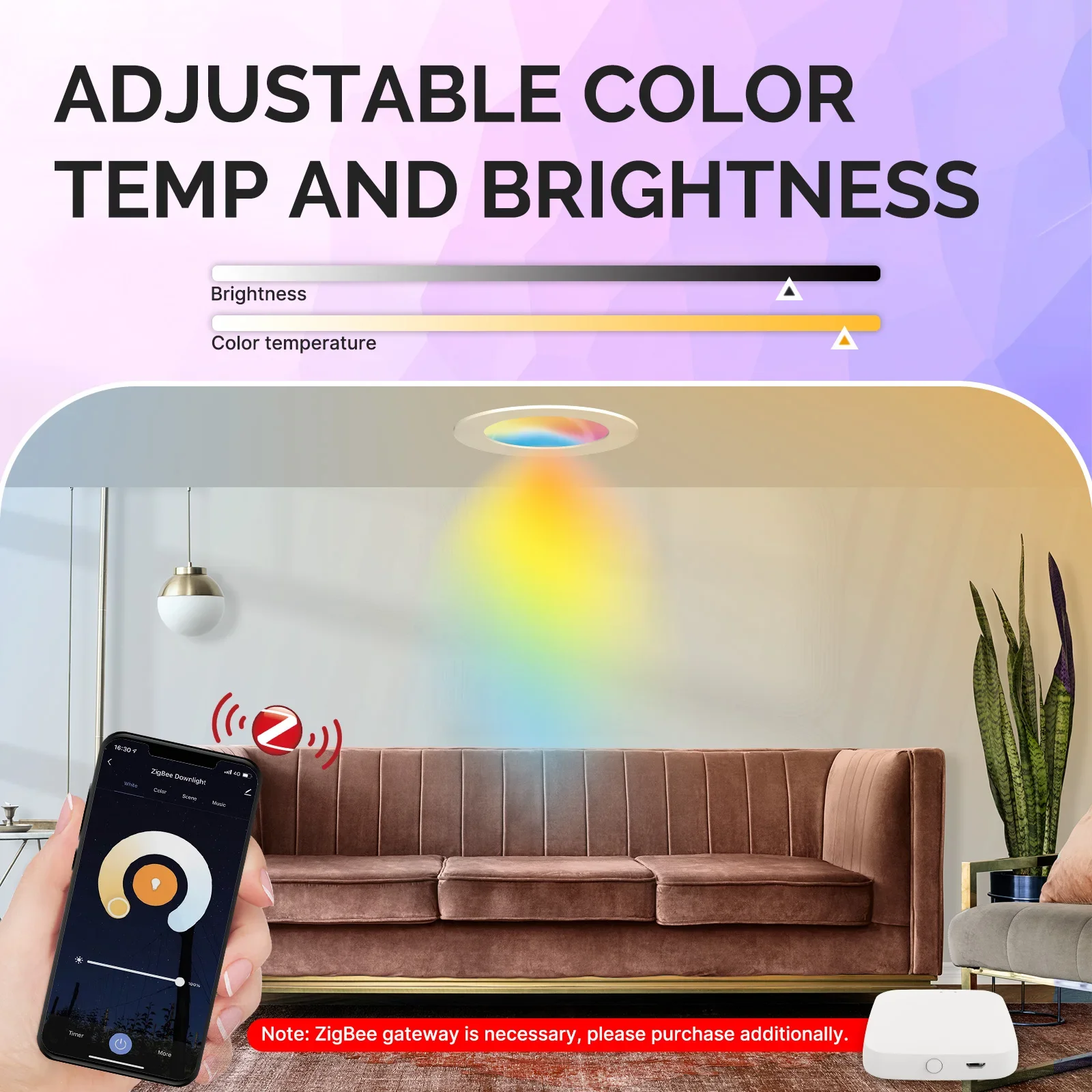 MOES ZigBee Downlight TuyaUltra thin tube lamp Spot Lamp 6W RGB Change Warm Cool Light Work with Alexa Google Home Smart Life