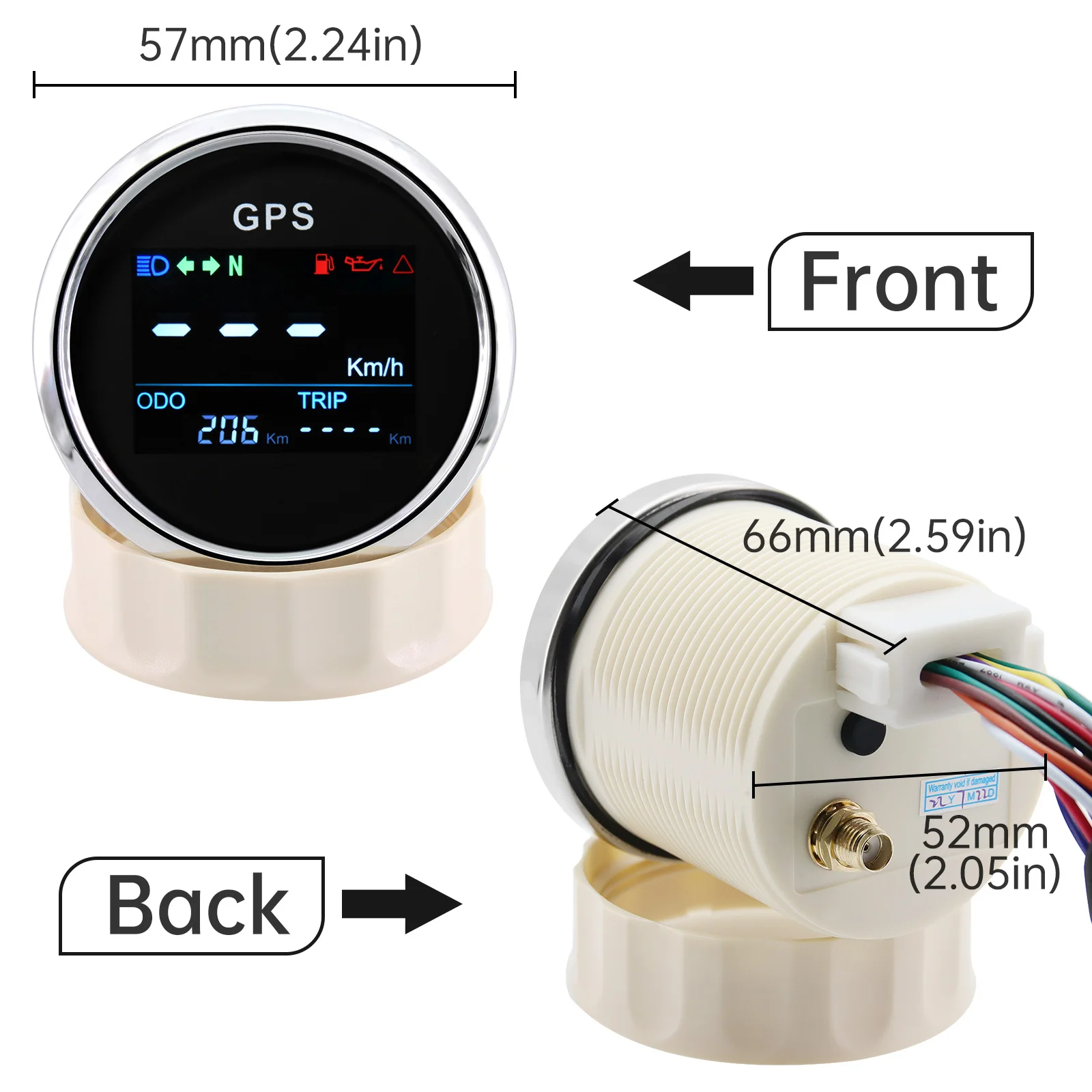 52mm GPS Speedometer Universal Speed Gauge + GPS Antenna with ODO TRIP Fuel Level Oil Press Alarm for Marine Boats Yacht 12V 24V view 4
